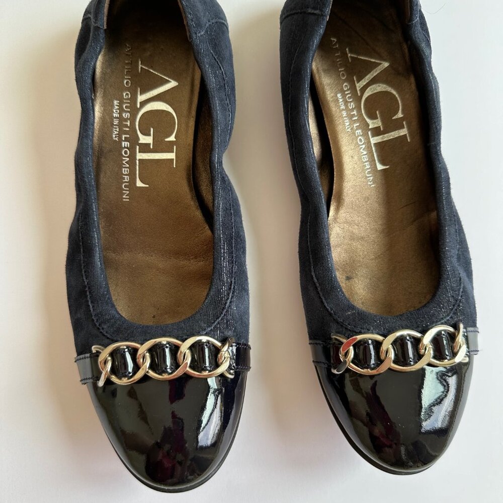 AGL Suede Chain-Link Accents Ballet Flats Navy blue